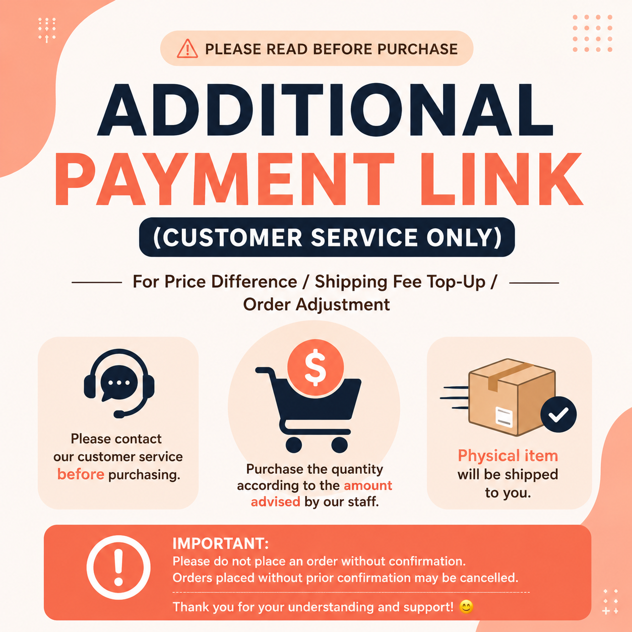 Additional Payment / Price Difference Top-Up (Please Do Not Purchase Without Contacting Seller)