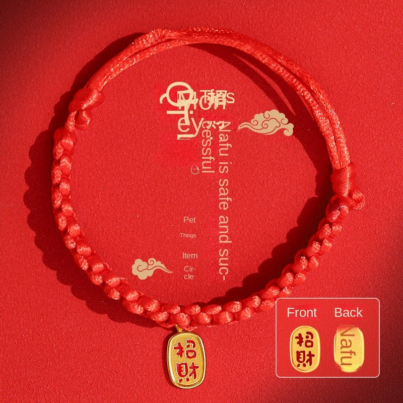 Lucky Red Pet Collar - Handmade Chinese New Year Necklace for Cats & Dogs, Adjustable Braided Rope with Gold Charm