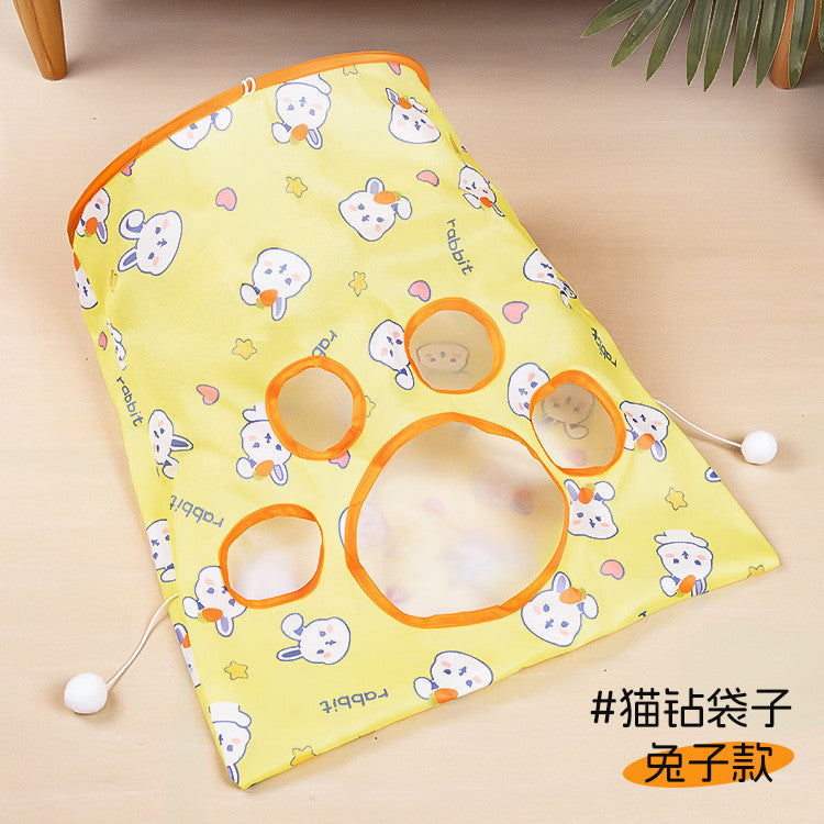 Crinkle Paper Cat Tunnel - Foldable Play Tube with Interactive Toys (Self-Entertainment)
