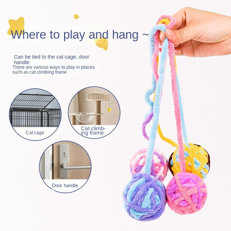 Hand-Knitted Cat Toys - Colorful Chew-Proof Yarn Balls for Playful Cats