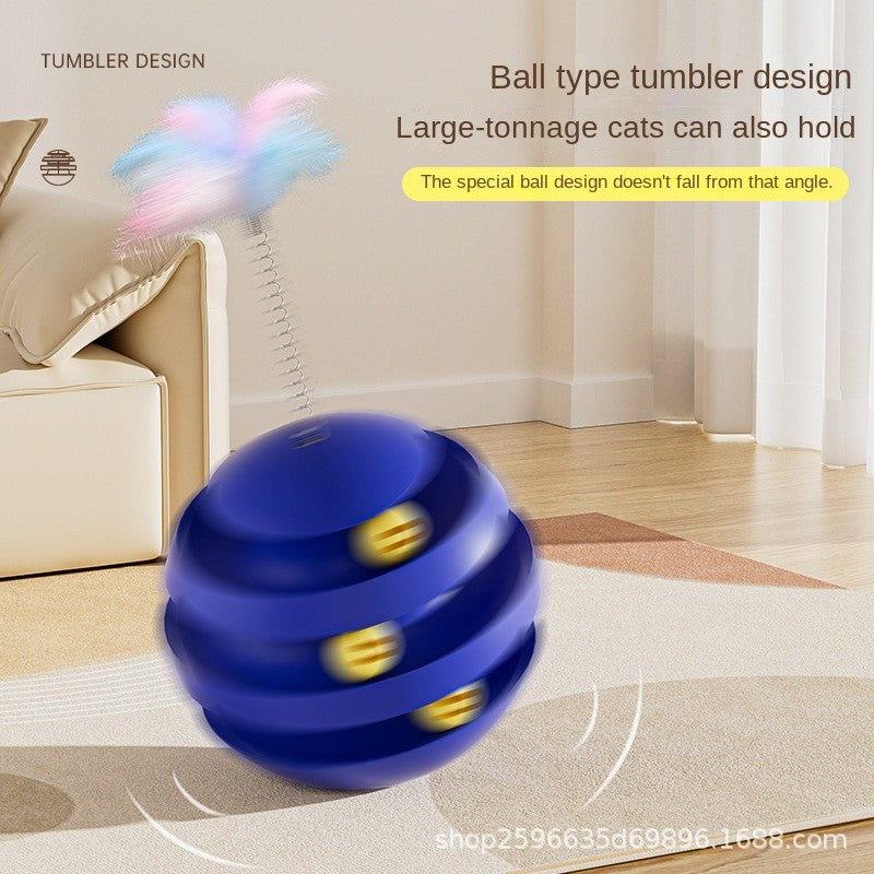 Self-Playing Cat Toy Ball with Teaser Wand - Unbreakable Tumbler Toy for Bored Cats | Bite-Proof & Scratch-Resistant