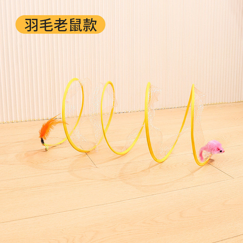 Foldable S-Shape Cat Tunnel Toy - 8-Way Interactive Play Tube with Steel Wire Frame, Self-Entertaining for Indoor Cats