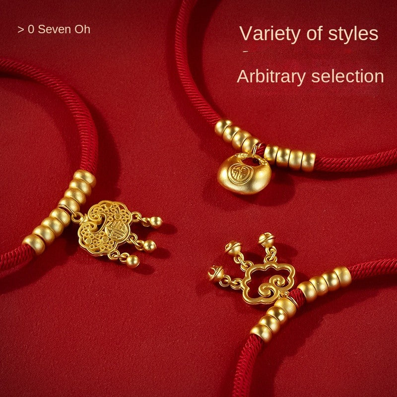 Chinese New Year Pet Collar - Lucky Longevity Lock Necklace for Dogs & Cats, Adjustable Red Rope with Gold Beads