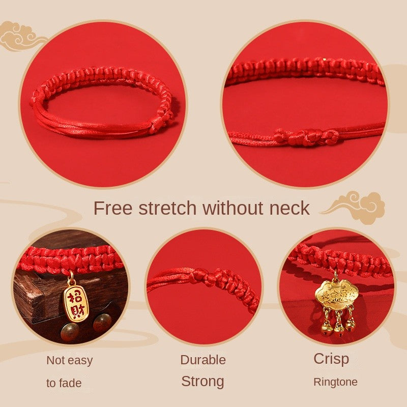 Lucky Red Pet Collar - Handmade Chinese New Year Necklace for Cats & Dogs, Adjustable Braided Rope with Gold Charm