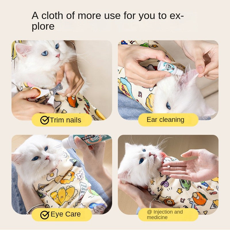 Self-Adhesive Cat Restraint Wrap - Multi-Use Grooming Blanket for Nail Trimming, Bathing & Vet Visits