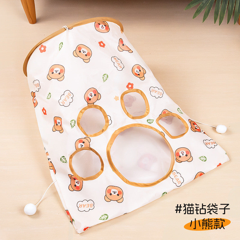 Crinkle Paper Cat Tunnel - Foldable Play Tube with Interactive Toys (Self-Entertainment)