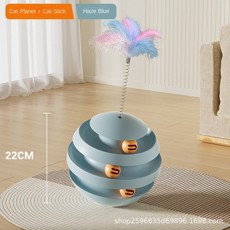 Self-Playing Cat Toy Ball with Teaser Wand - Unbreakable Tumbler Toy for Bored Cats | Bite-Proof & Scratch-Resistant