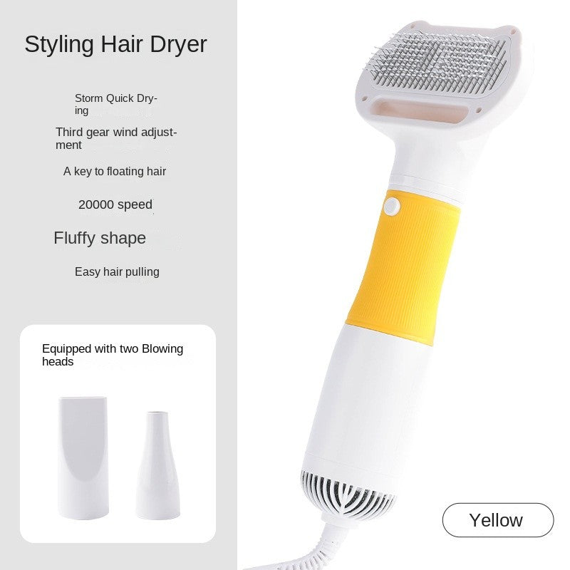Professional Dog Blow Dry Brush 2-in-1 - Comb & Hair Dryer for Poodle/Teddy/Cats, Anti-Shedding, Low Noise