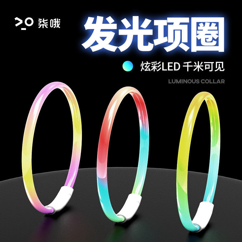 Refillable LED Pet Collar - Glowing Safety Necklace for Dogs & Cats, USB Charging, 10 Color Modes, Adjustable