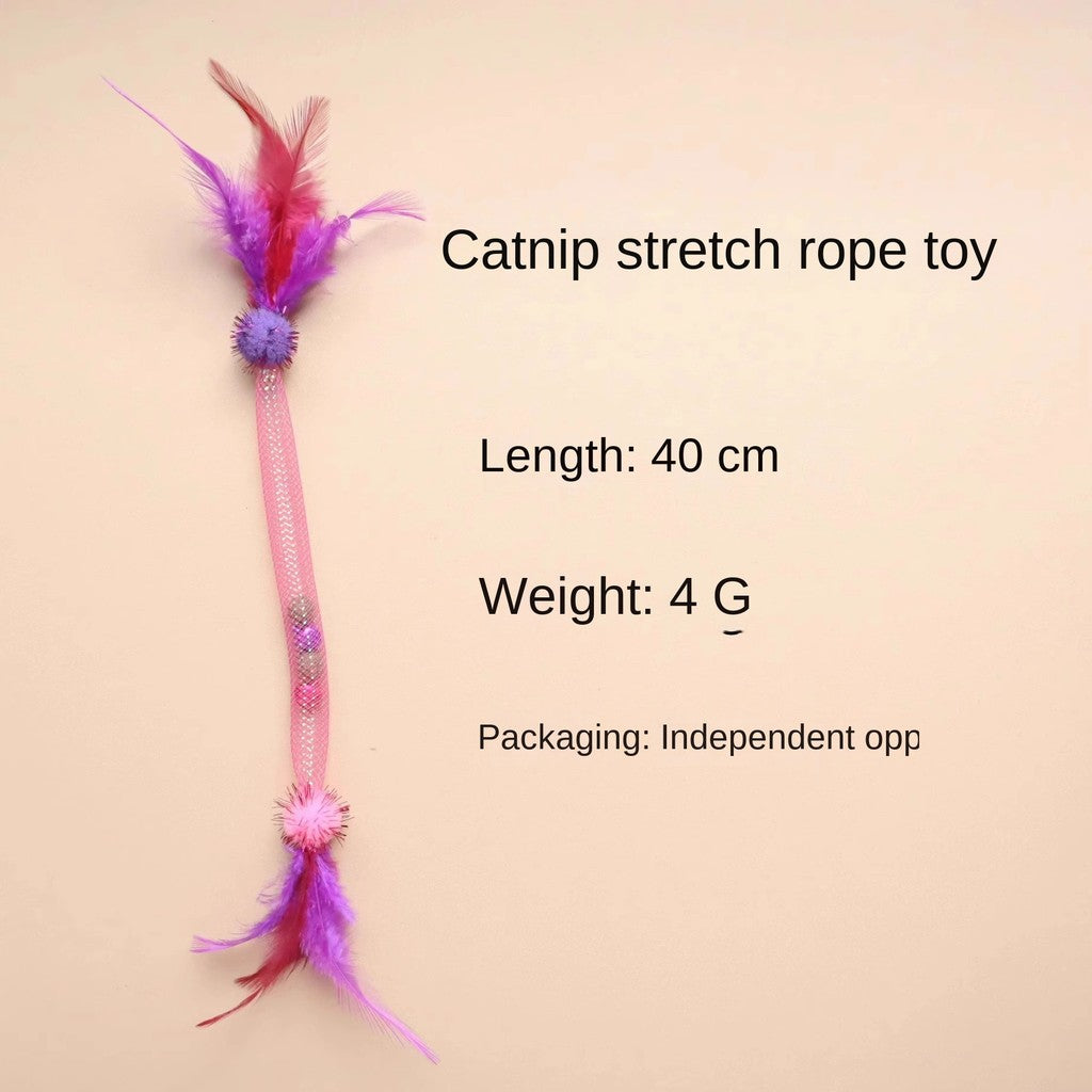 Cat Toy Set with Elastic Rope - Catnip Ball & Feather Teaser Wand | Kitten Teethering Chew Toys