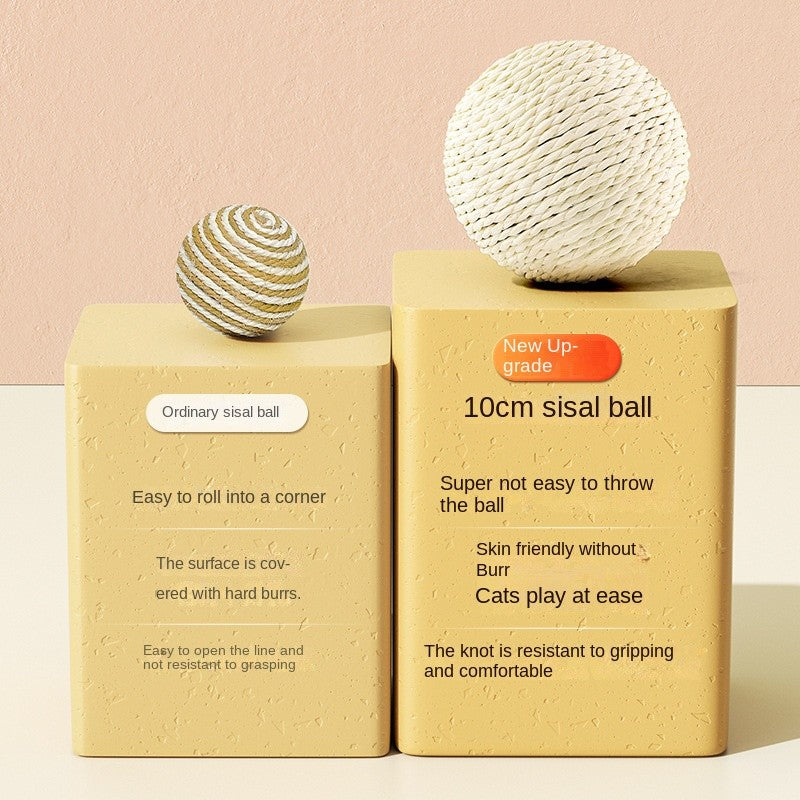 Big Size 10cm】Sisal Cat Ball Toy - Chirping Sound Chew-Proof Teeth Cleaning | Fun Boredom Relief for Cats