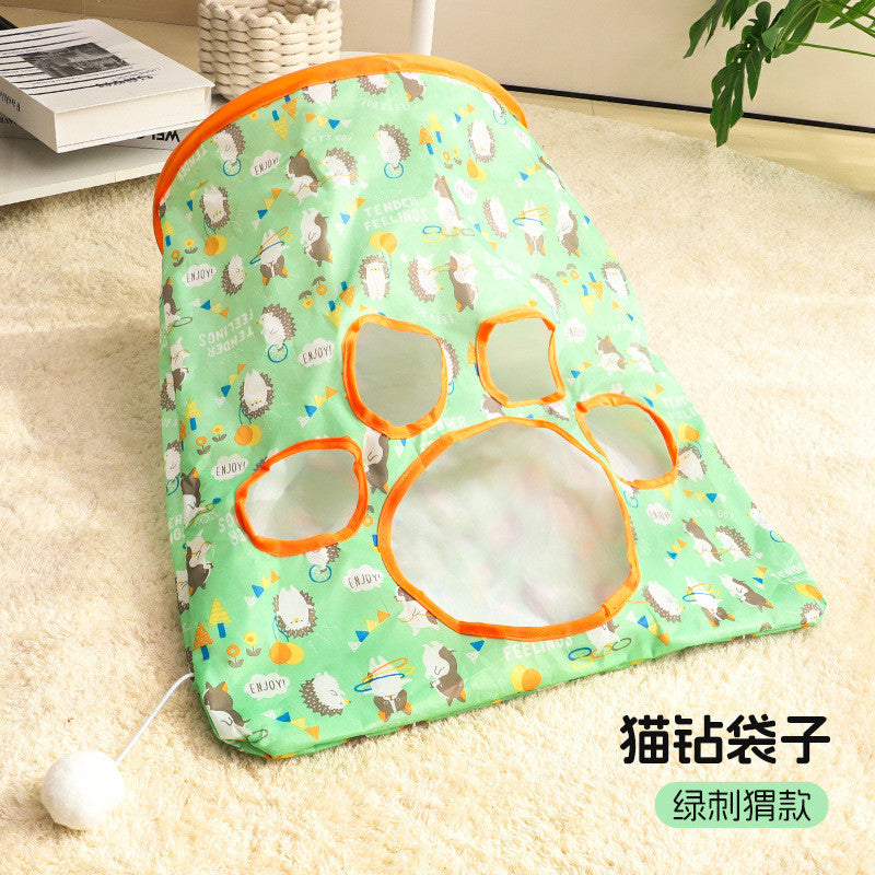 Crinkle Paper Cat Tunnel - Foldable Play Tube with Interactive Toys (Self-Entertainment)
