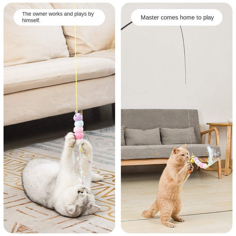 Hanging Cat Toy-By Hook Elastic Rope with Feather & Mouse Teaser | Self-Play Fun for Indoor Cats