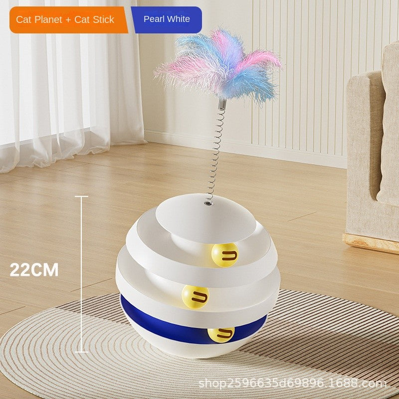 Self-Playing Cat Toy Ball with Teaser Wand - Unbreakable Tumbler Toy for Bored Cats | Bite-Proof & Scratch-Resistant