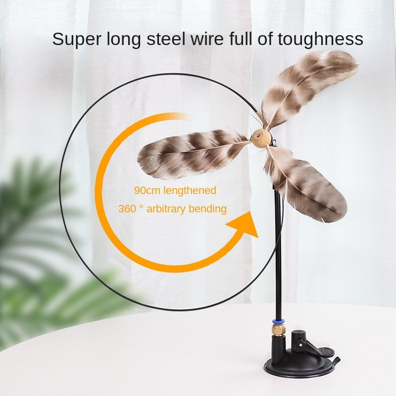 Suction Cup Cat Teaser Wand - Super Strong Stick with Bell & Feathers | Hands-Free OR Handheld Play