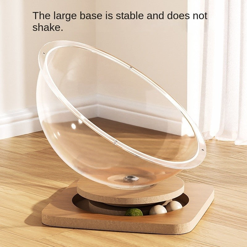 【4-Season】Space Capsule Cat Bed - Acrylic Cooling Pod Solid Wood Turntable Toy