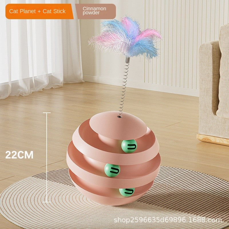 Self-Playing Cat Toy Ball with Teaser Wand - Unbreakable Tumbler Toy for Bored Cats | Bite-Proof & Scratch-Resistant