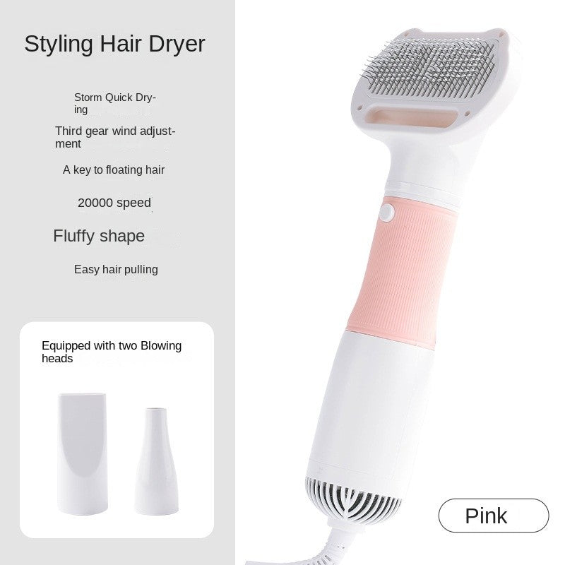 Professional Dog Blow Dry Brush 2-in-1 - Comb & Hair Dryer for Poodle/Teddy/Cats, Anti-Shedding, Low Noise