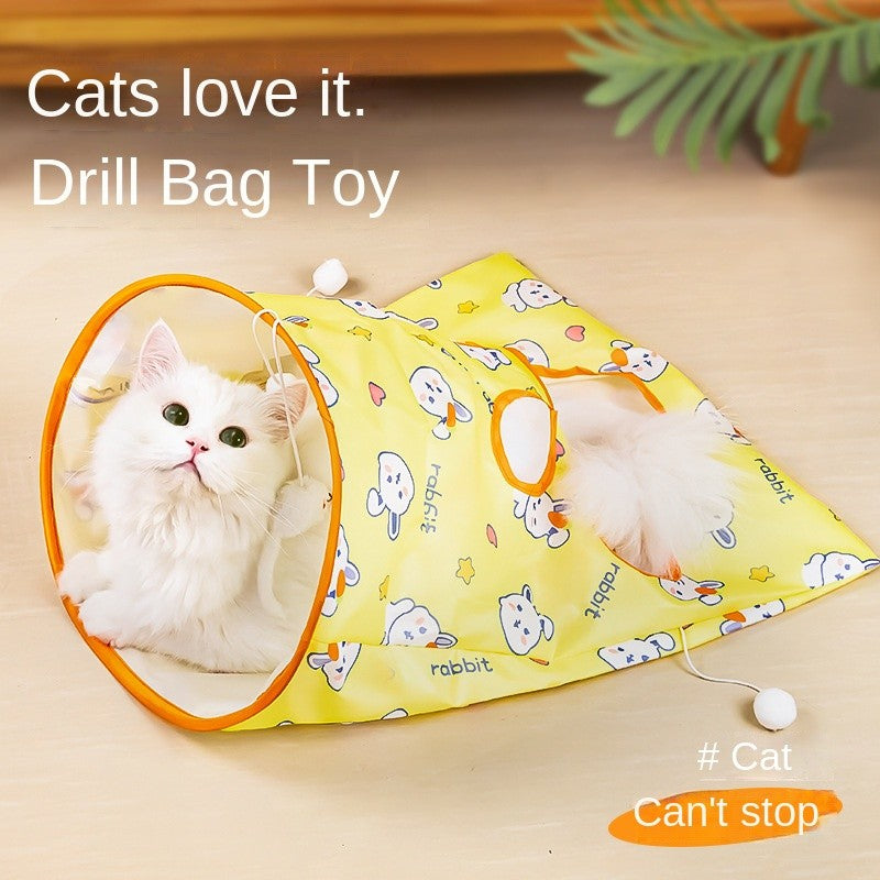 Crinkle Paper Cat Tunnel - Foldable Play Tube with Interactive Toys (Self-Entertainment)