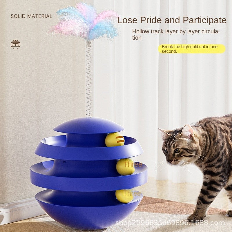 Self-Playing Cat Toy Ball with Teaser Wand - Unbreakable Tumbler Toy for Bored Cats | Bite-Proof & Scratch-Resistant