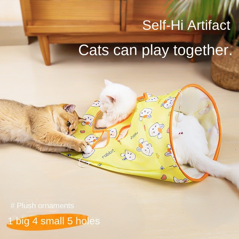 Crinkle Paper Cat Tunnel - Foldable Play Tube with Interactive Toys (Self-Entertainment)