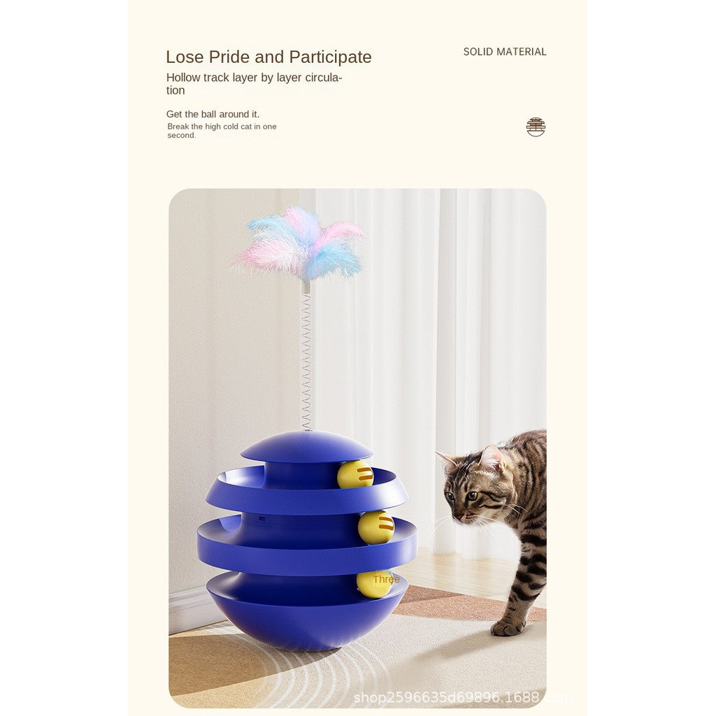 Self-Playing Cat Toy Ball with Teaser Wand - Unbreakable Tumbler Toy for Bored Cats | Bite-Proof & Scratch-Resistant