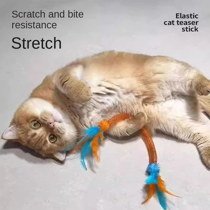 Cat Toy Set with Elastic Rope - Catnip Ball & Feather Teaser Wand | Kitten Teethering Chew Toys