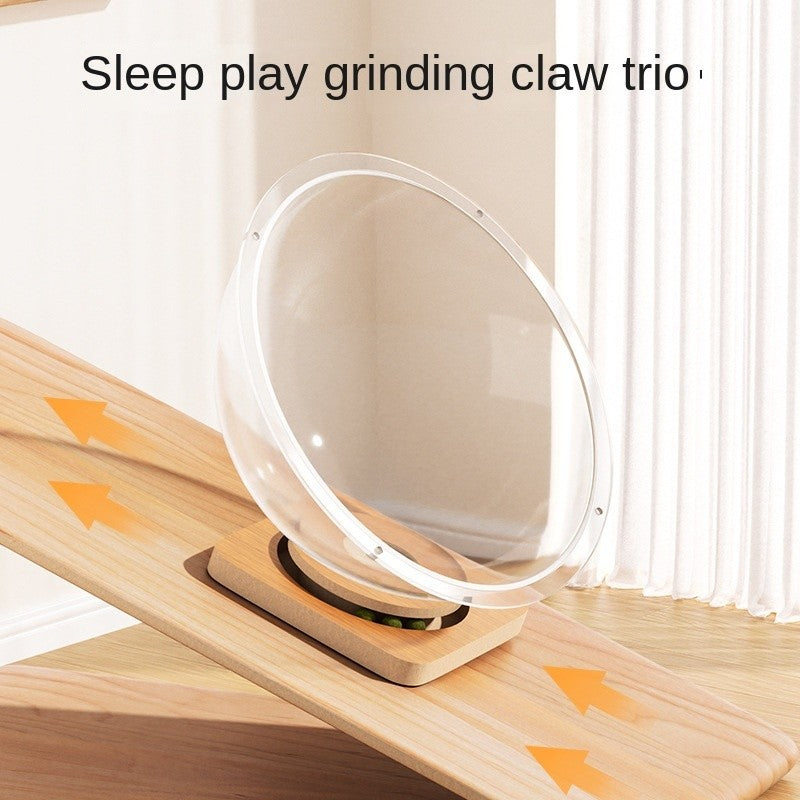 【4-Season】Space Capsule Cat Bed - Acrylic Cooling Pod Solid Wood Turntable Toy