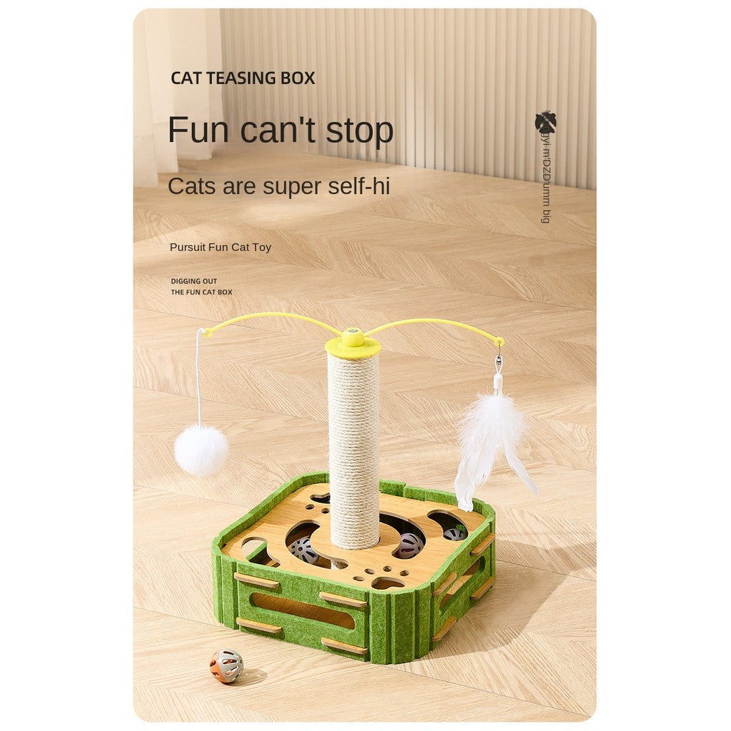 Self-Entertaining Cat Toy Set - Interactive Puzzle Box with Rotating Teaser & Scratch Holes | Boredom Relief for Kittens