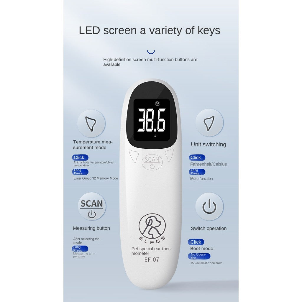Pet Thermometer Gun - Non-Contact Infrared for Cats & Dogs, Fast & Accurate Fever Check (1-Second Reading, LED Display)