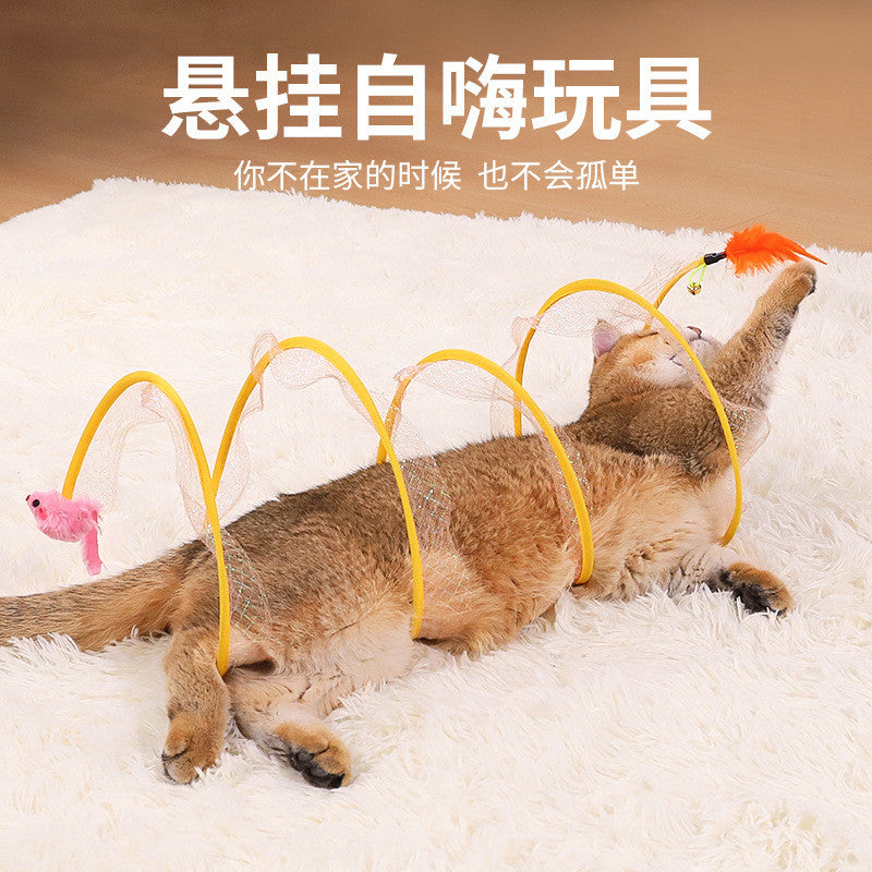 Foldable S-Shape Cat Tunnel Toy - 8-Way Interactive Play Tube with Steel Wire Frame, Self-Entertaining for Indoor Cats