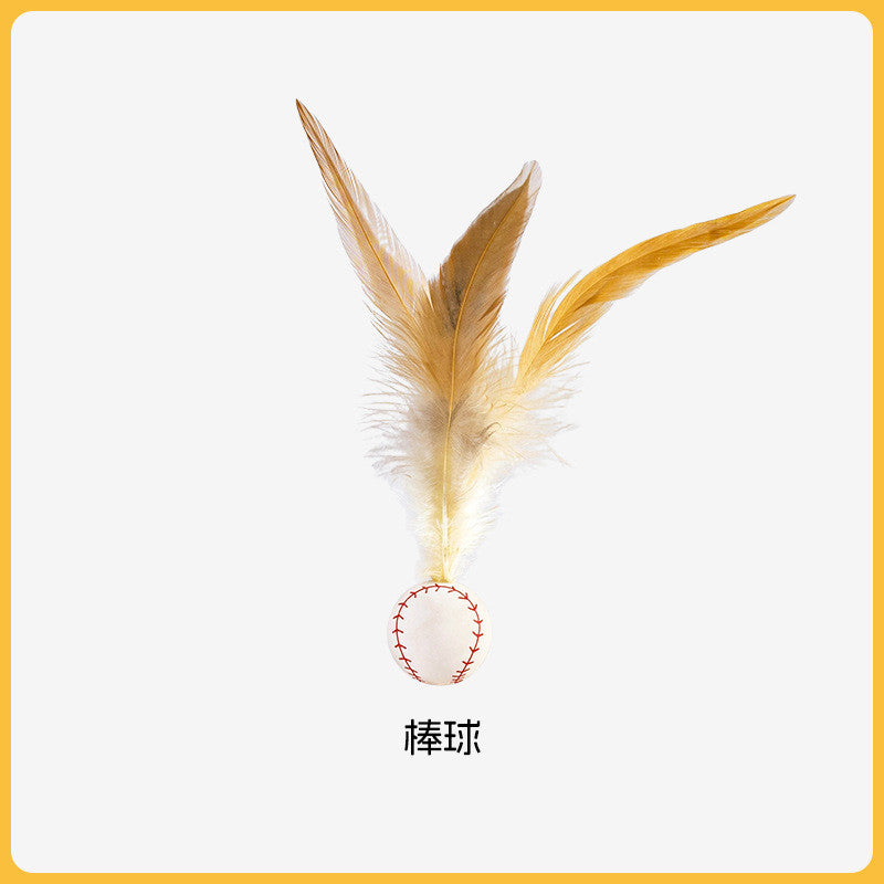 Bouncy Feather Cat Toy Ball - Self-Play & Interactive Toss Toy with Elastic Band |Durable Chicken Feathers & Springy Fun