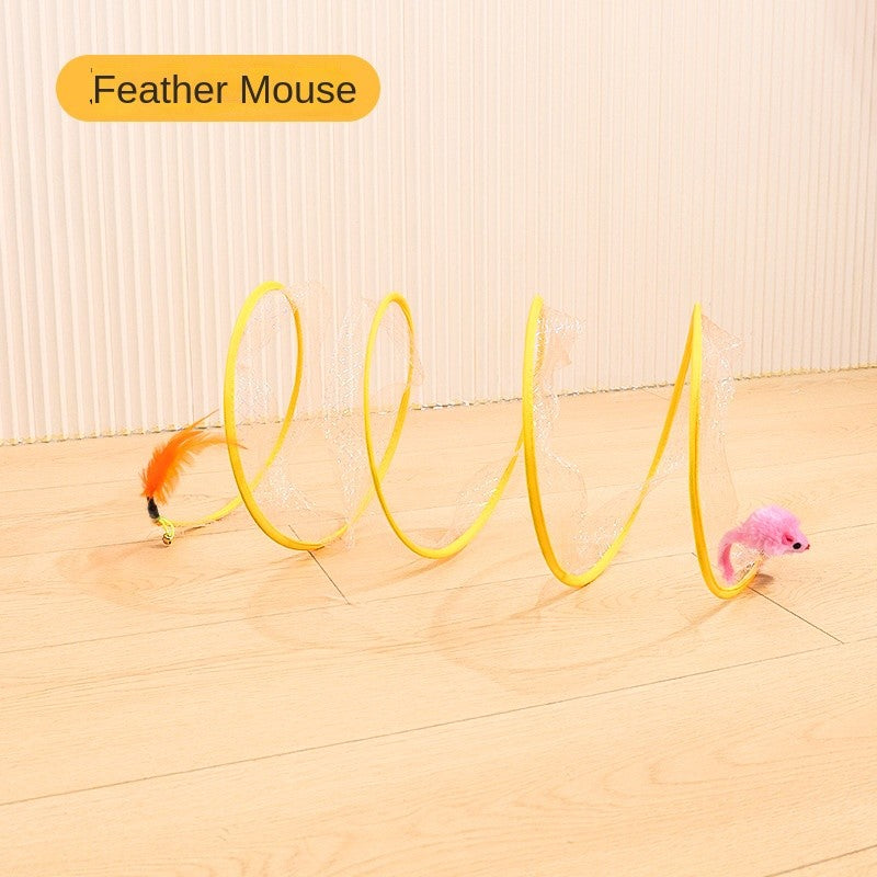 Foldable S-Shape Cat Tunnel Toy - 8-Way Interactive Play Tube with Steel Wire Frame, Self-Entertaining for Indoor Cats