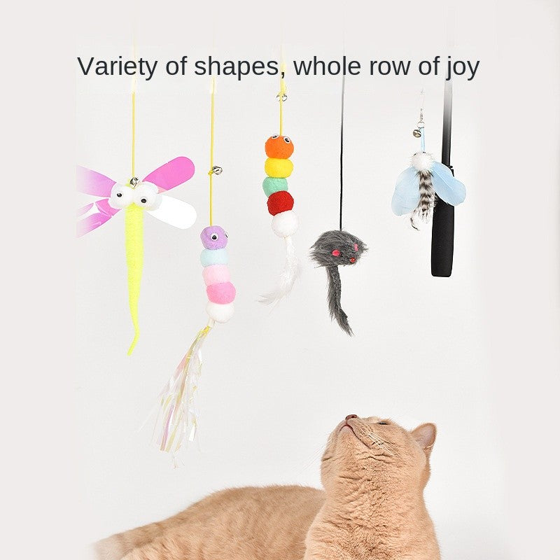 Hanging Cat Toy-By Hook Elastic Rope with Feather & Mouse Teaser | Self-Play Fun for Indoor Cats