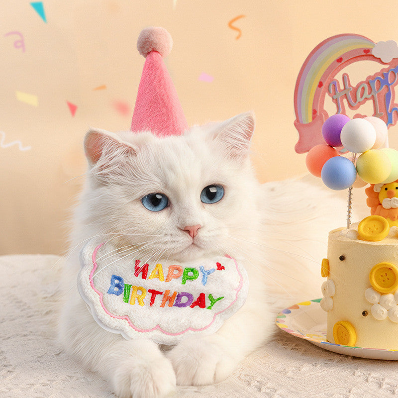 Pet Birthday Party Set - Cat & Dog Birthday Hat & Bib Outfit | Cute Party Accessories for Puppy/Kitten Celebration