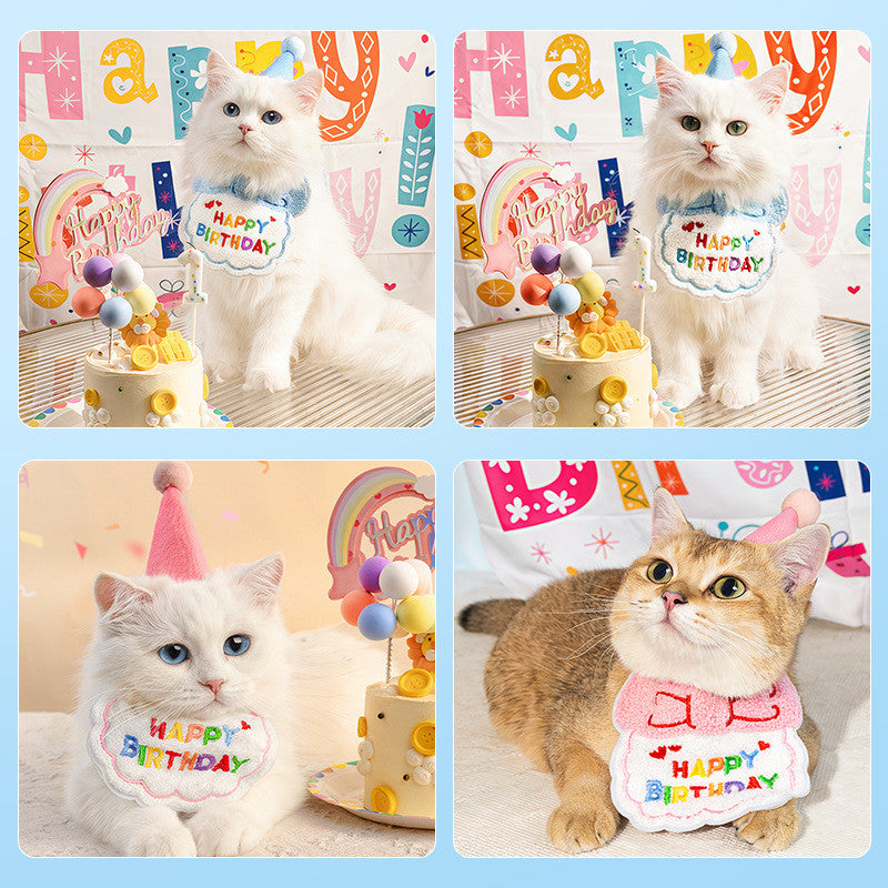 Pet Birthday Party Set - Cat & Dog Birthday Hat & Bib Outfit | Cute Party Accessories for Puppy/Kitten Celebration