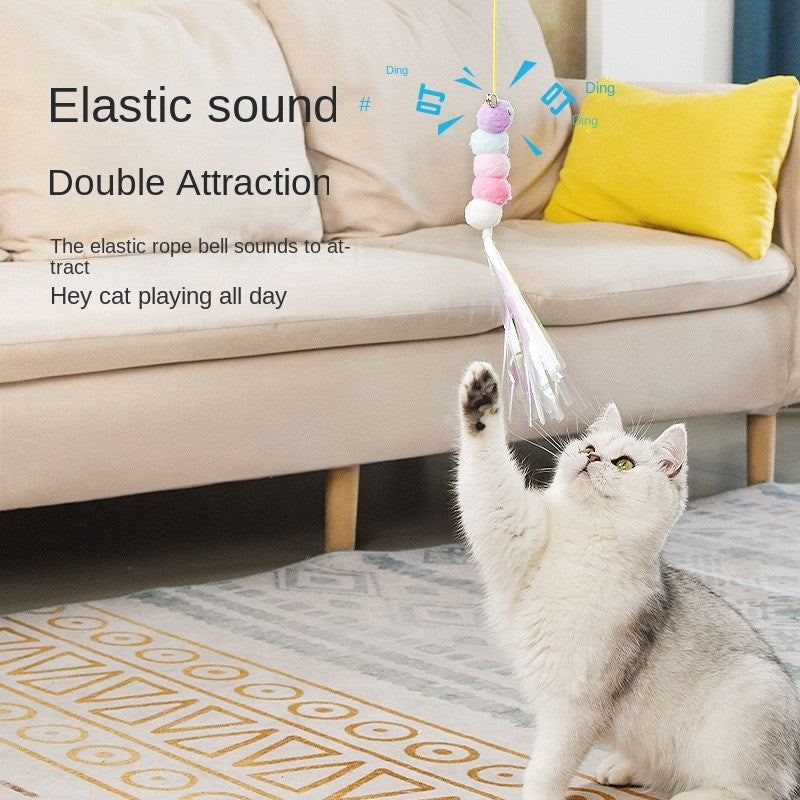 Hanging Cat Toy-By Hook Elastic Rope with Feather & Mouse Teaser | Self-Play Fun for Indoor Cats