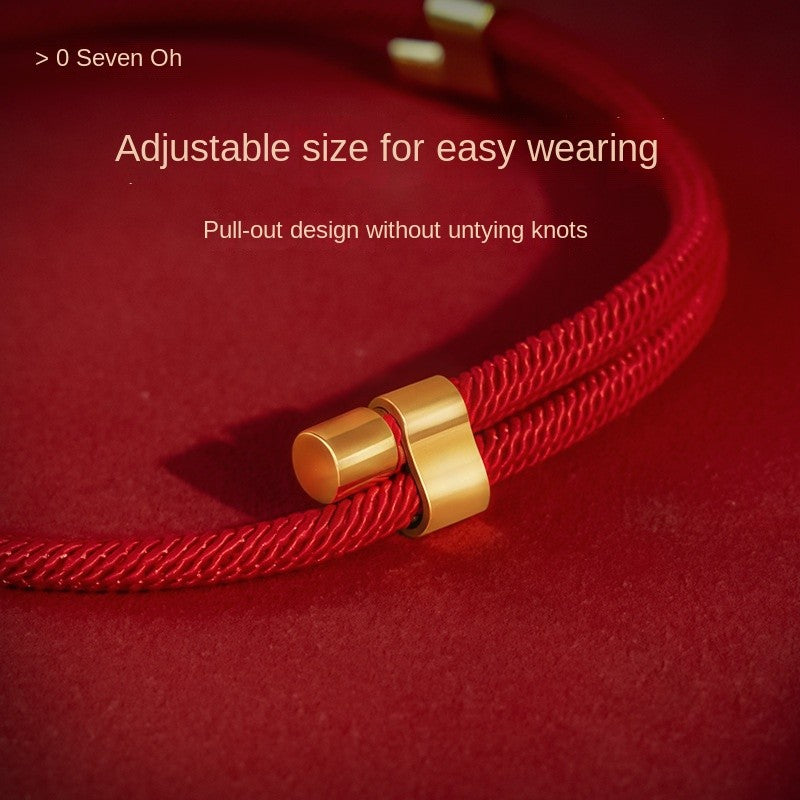 Chinese New Year Pet Collar - Lucky Longevity Lock Necklace for Dogs & Cats, Adjustable Red Rope with Gold Beads