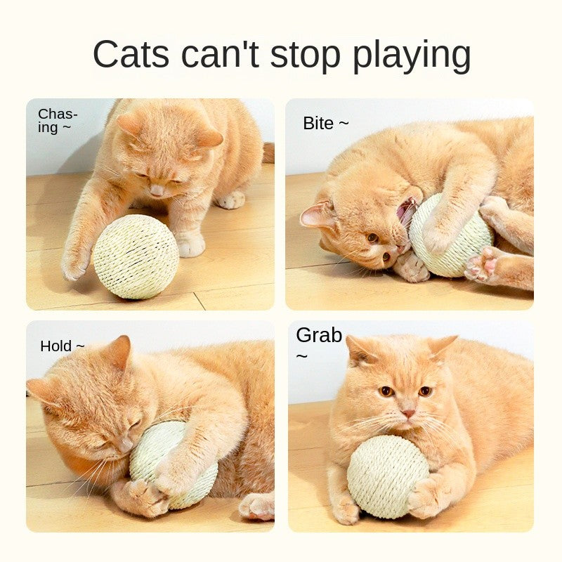 Big Size 10cm】Sisal Cat Ball Toy - Chirping Sound Chew-Proof Teeth Cleaning | Fun Boredom Relief for Cats