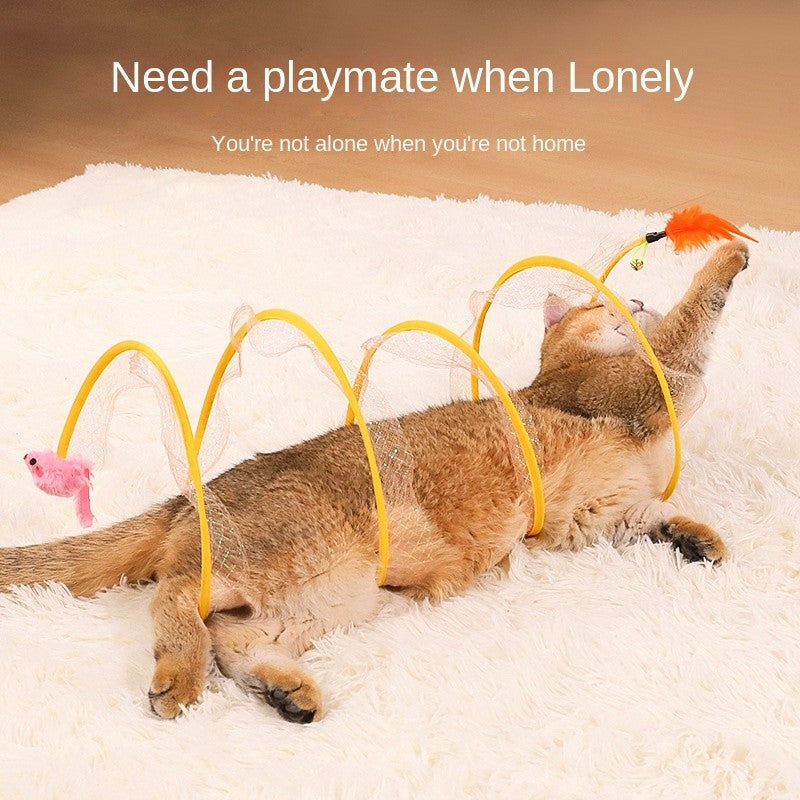 Foldable S-Shape Cat Tunnel Toy - 8-Way Interactive Play Tube with Steel Wire Frame, Self-Entertaining for Indoor Cats