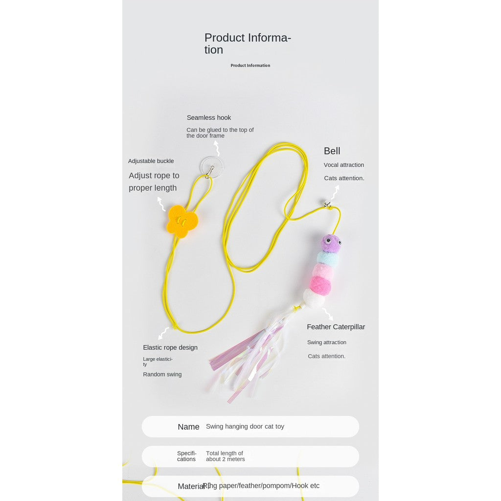 Hanging Cat Toy-By Hook Elastic Rope with Feather & Mouse Teaser | Self-Play Fun for Indoor Cats
