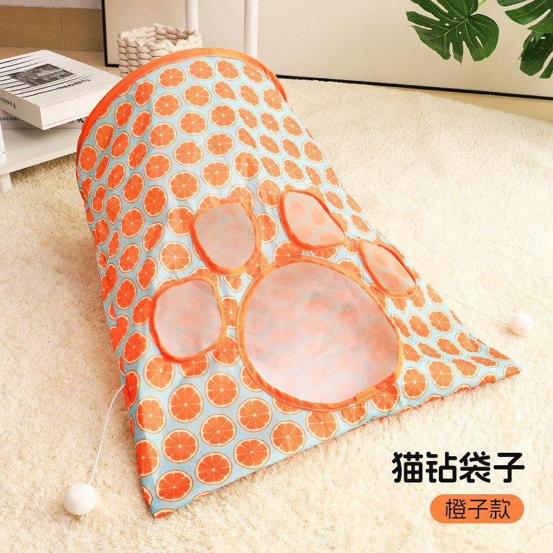 Crinkle Paper Cat Tunnel - Foldable Play Tube with Interactive Toys (Self-Entertainment)