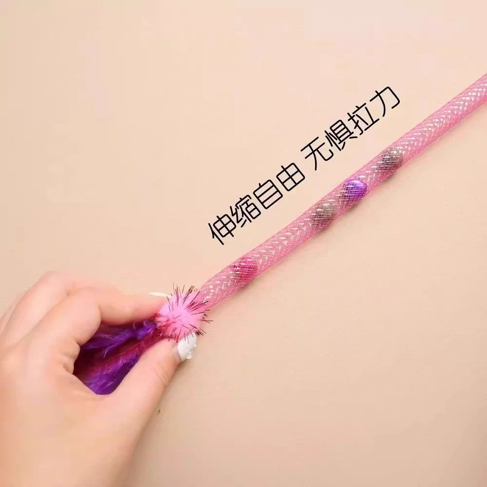 Cat Toy Set with Elastic Rope - Catnip Ball & Feather Teaser Wand | Kitten Teethering Chew Toys