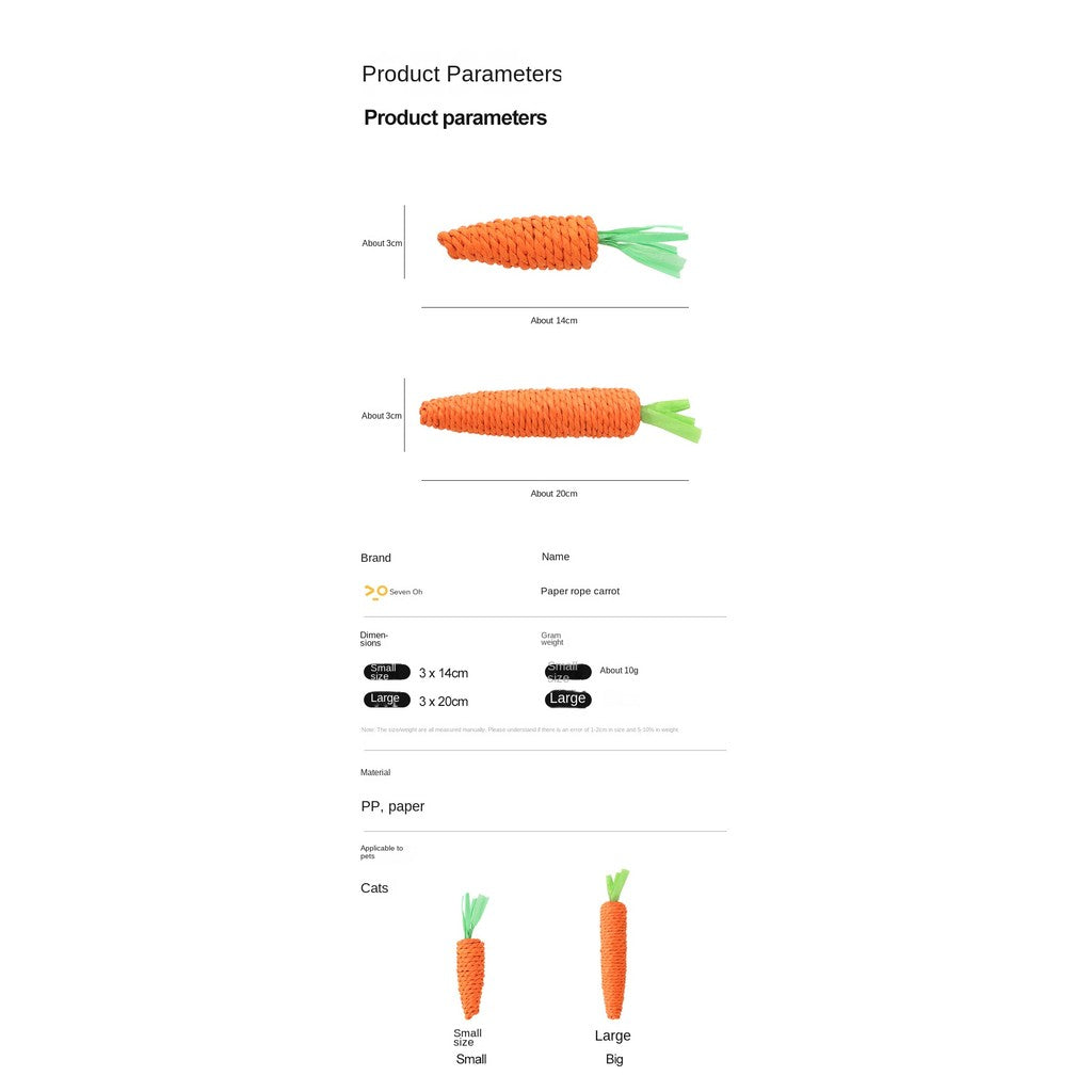 Carrot Cat Chew Toy – Self-Play & Boredom Buster for Kittens | Durable Paper Rope for Scratching, Biting & Teething