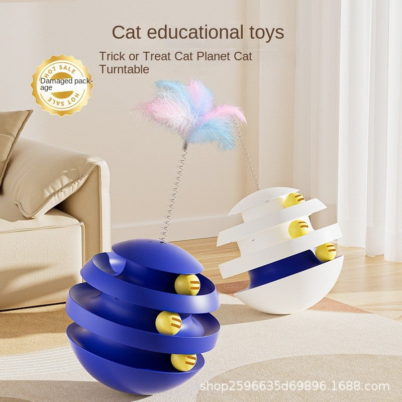 Self-Playing Cat Toy Ball with Teaser Wand - Unbreakable Tumbler Toy for Bored Cats | Bite-Proof & Scratch-Resistant