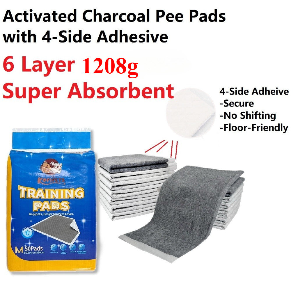 Kopipets Local Seller 1408g Activated Charcoal Pee Pads Super Absorbent 4-Side Adhesive Floor-Safety