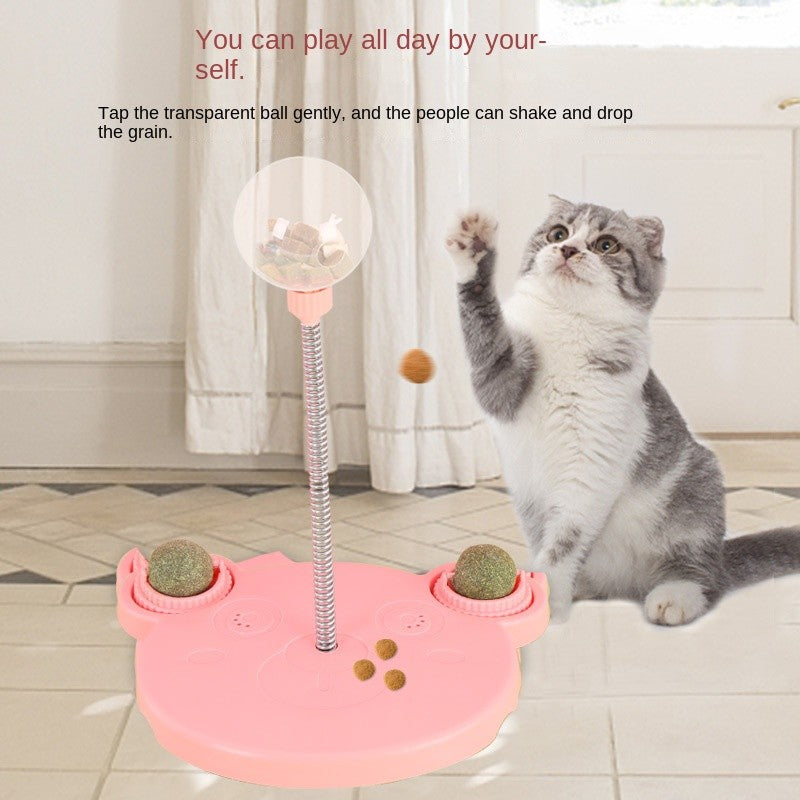 Cat Toy Ball - Self-Play, Teaser Stick, Durable Tumbler & Food Dispenser