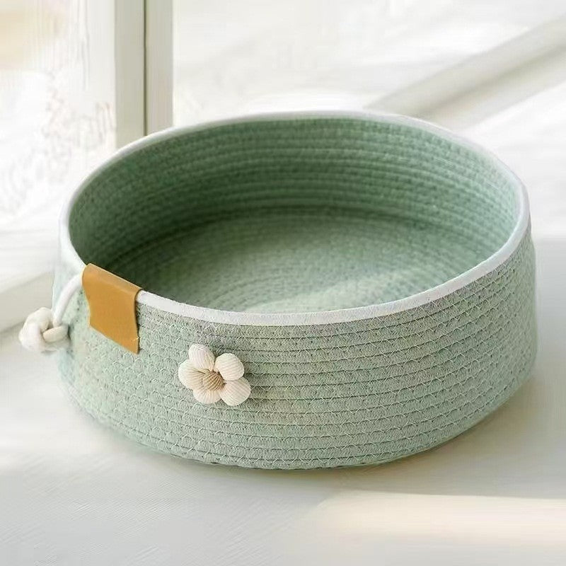 Breathable Cotton Cat Bed - Summer & All-Season Woven House for Multi-Cat Homes