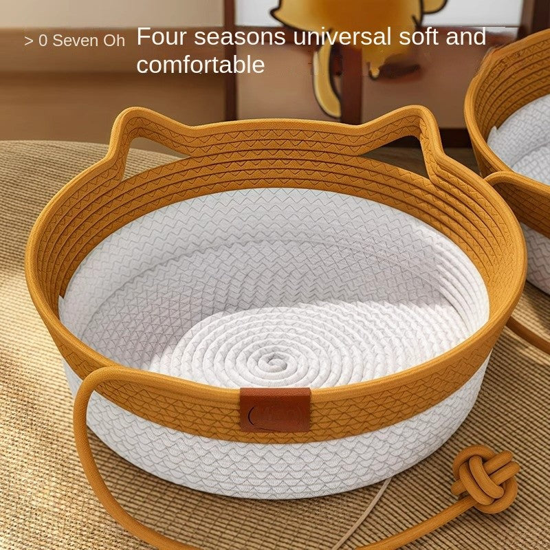 Rattan Cat Bed - Winter Warm Semi-Enclosed Pet House for 4-8kg Cats/Small Dogs