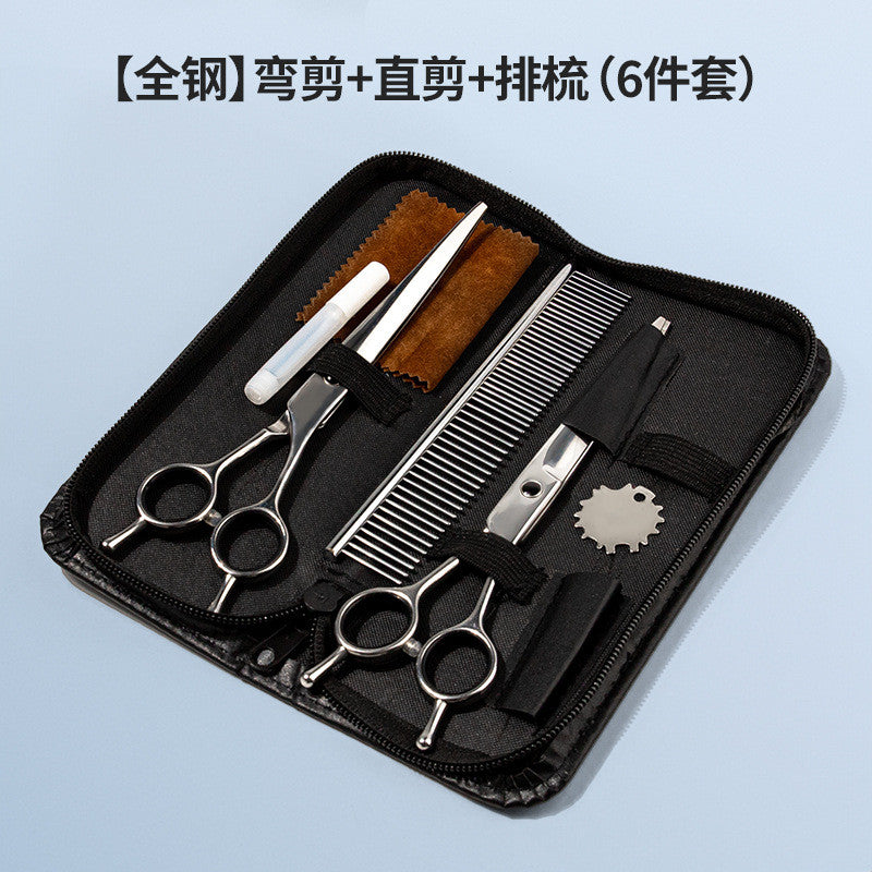 Professional Dog Grooming Scissors Set - Stainless Steel Round Tip & Thinning Shears